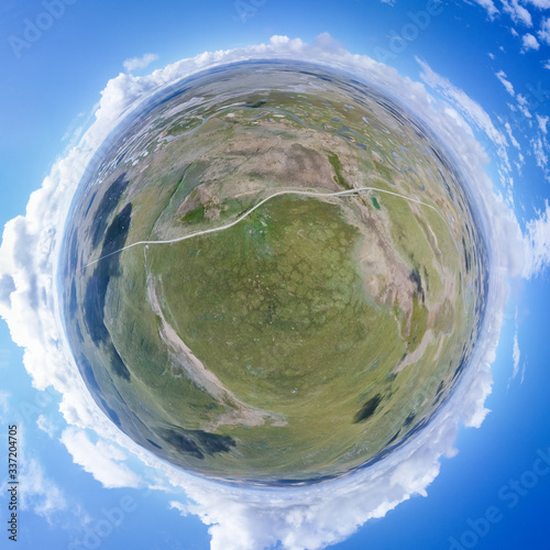 spherical panorama of water sources conservation region in qinghai