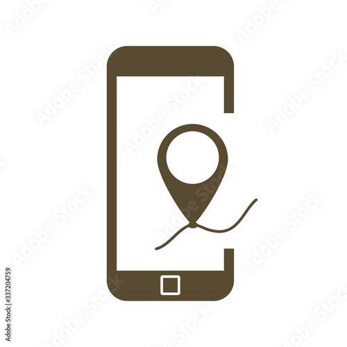 Smartphone map pin line icon. Geo location pointer in mobile phone symbol. Vector.