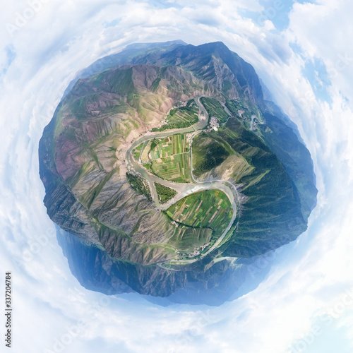 Photography beautiful little planet image of datong river in qinghai