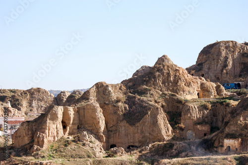 view of tuff rocks of guadix, spain