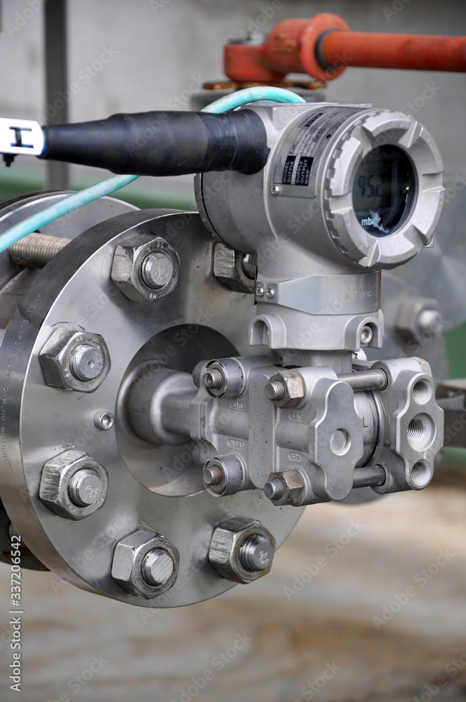 The pressure transmitter installed on process equipment The pressure transmitter installed on process equipment