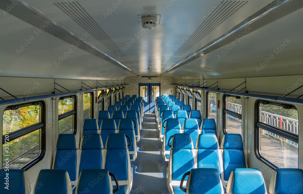 Fototapeta premium View of the interior of an electric train car without passengers