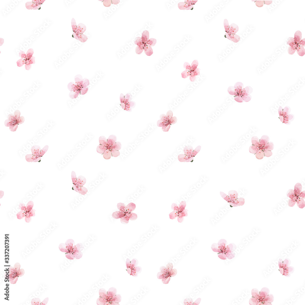 Beautiful vector floral summer seamless pattern with watercolor field abstract flowers. Stock illustration.