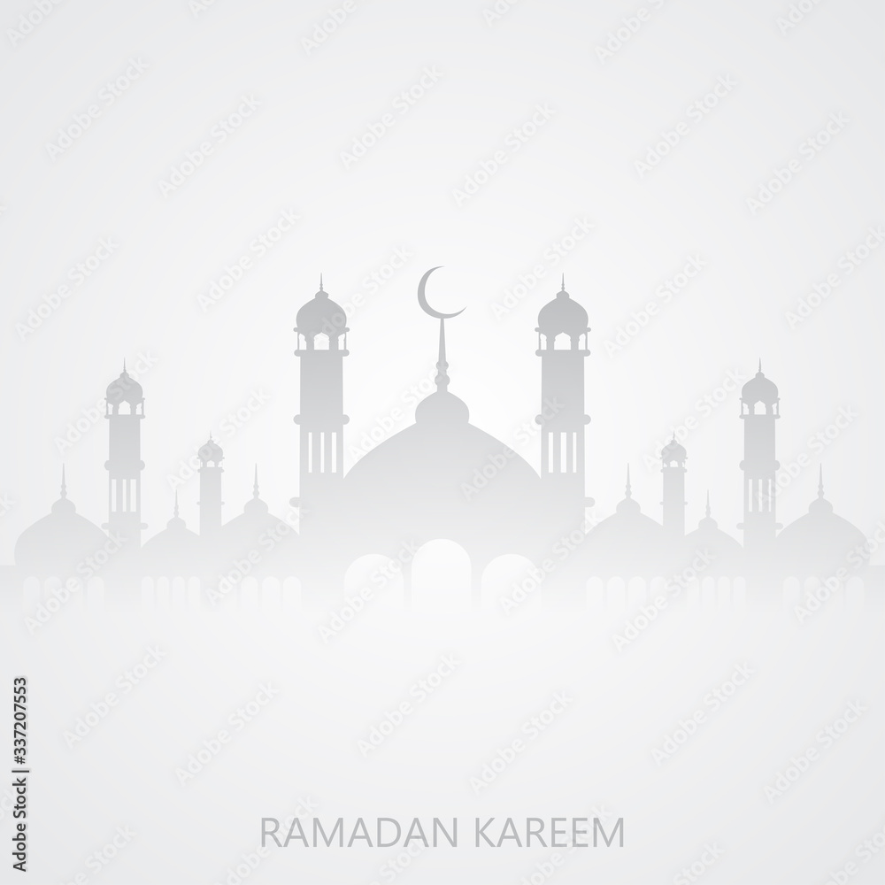 Ramadan Kareem greeting background with mosque. Vector