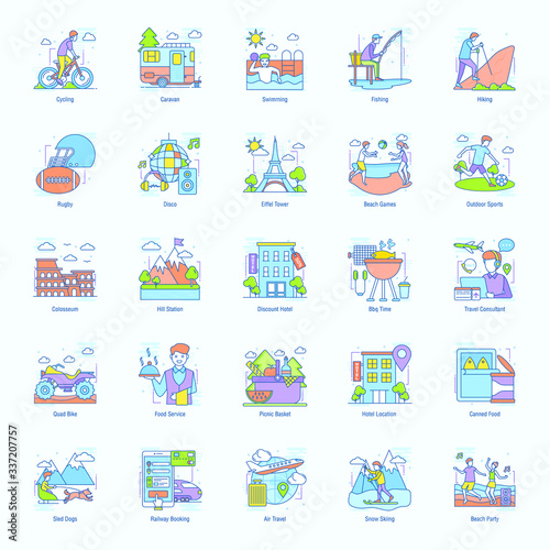 Holiday Activities Flat Icons Pack 