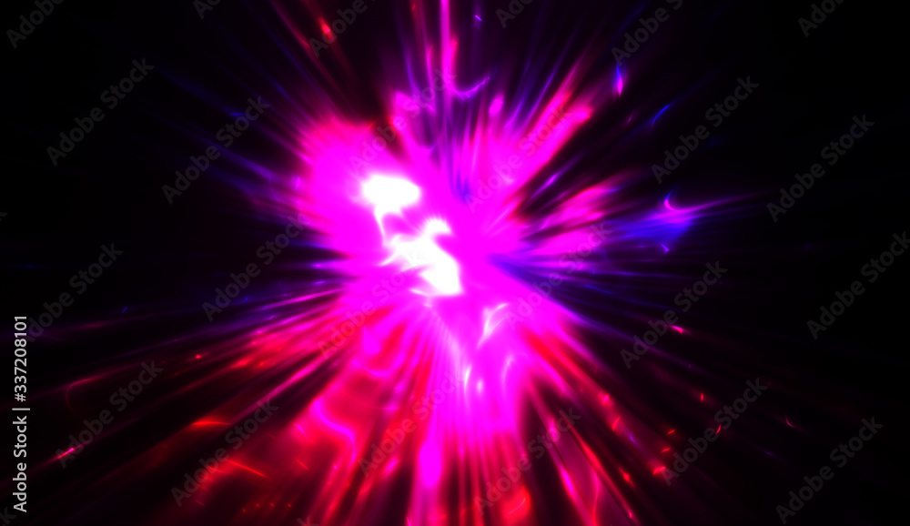 Light particles in motion, creating a burst of glowing multicolored rays on a black background. Energetic glow lights wallpaper. Light particles in motion, creating a burst of glowing multicolored rays on a black background. Energetic glow lights wallpaper.