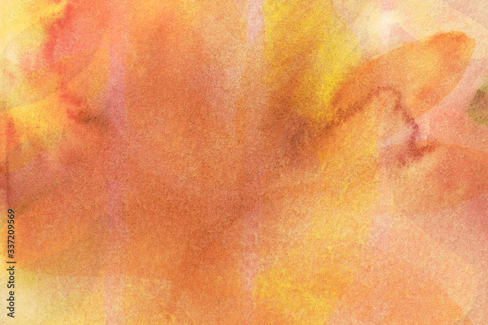 Fototapeta premium Abstract art background light yellow and orange colors. Watercolor painting on canvas with soft coral gradient.