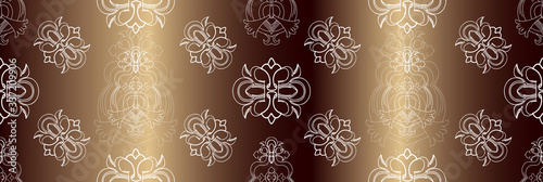 White ornament on gold background Wallpaper in the style of Baroque. Seamless vector for fabric, packaging