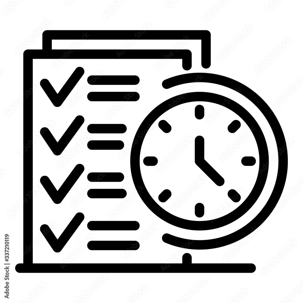 List and clock icon. Outline list and clock vector icon for web design isolated on white background List and clock icon. Outline list and clock vector icon for web design isolated on white background