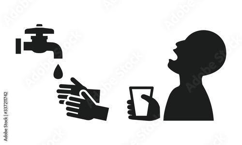 Icons representing gargle and hand washing