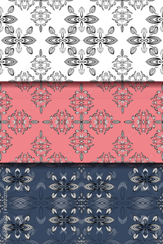 Vector set seamless patterns of flora ornamen surface tiles. Collection of colored patterns for design and fashion. Vector set seamless patterns of flora ornamen surface tiles. Collection of colored patterns for design and fashion.