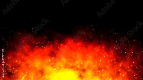Fire embers particles over black background. Fire sparks background. Abstract dark glitter fire particle lights. 