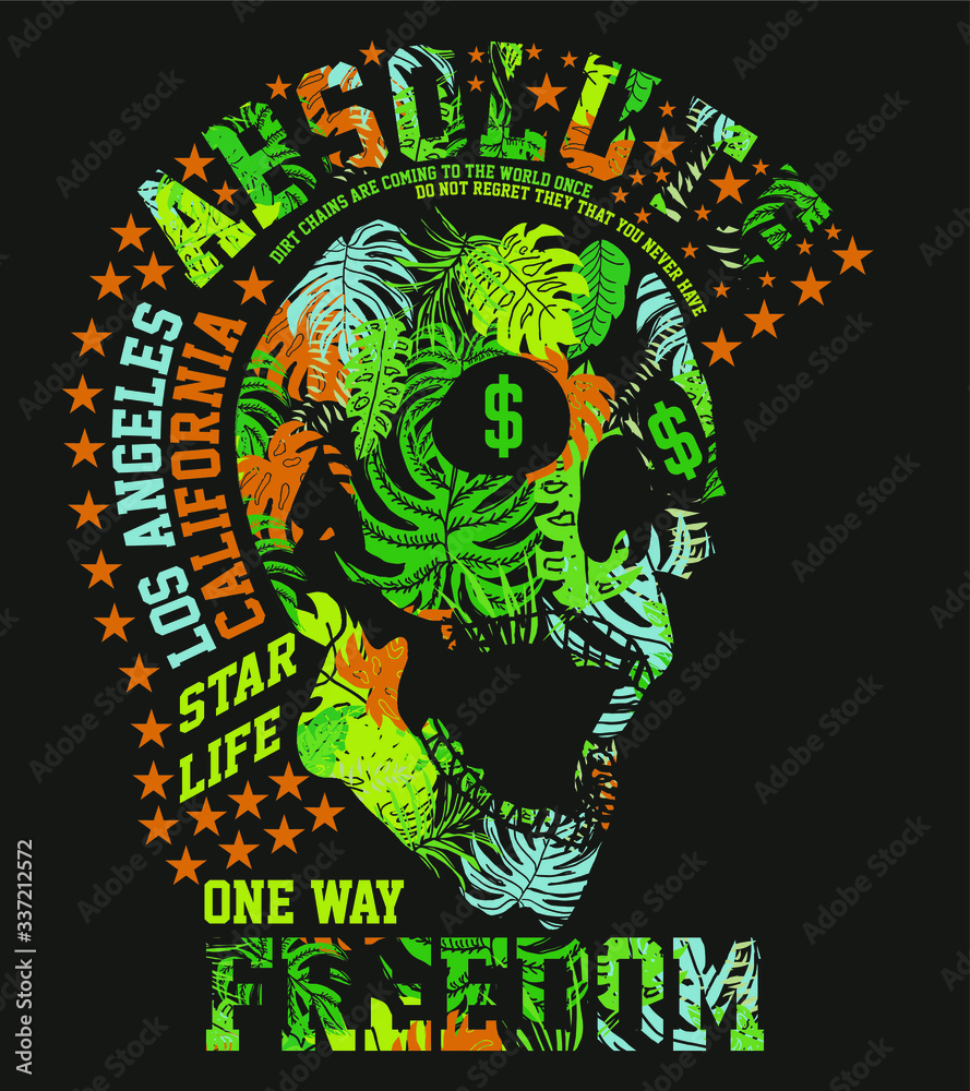 california absolute freedom skull flower graphic design vector art