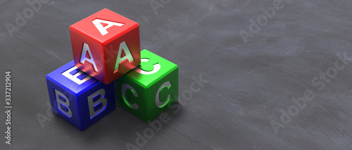 Foto Abc colorful blocks on blackboard background. 3d illustration
