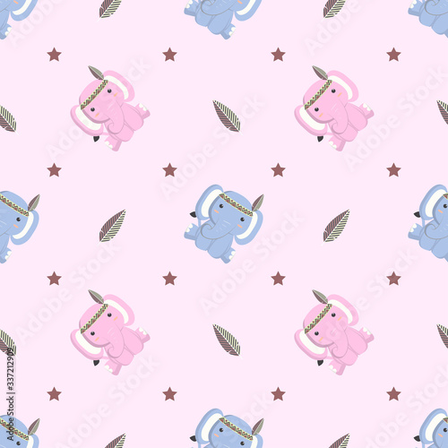 Kids baby pattern of cute elephant in the bright backdrop