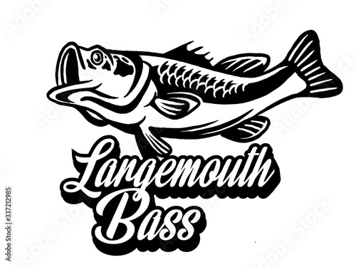 Illustration of a bass with fins, tail and open mouth