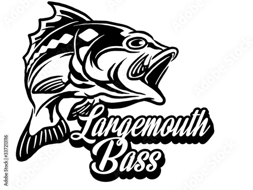 Illustration of a bass with fins  tail and open mouth