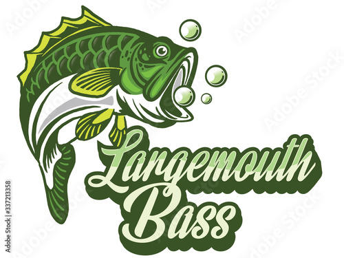 Illustration of a bass with fins, tail and open mouth