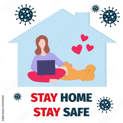 Stay home, stay safe. Coronavirus outbreak concept. Prevention of covid-19. Vector illustration for poster, banner, flyer. Stock illustration.