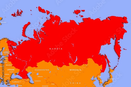 3D rendered map of COVID-19 virus pandemic in Russia