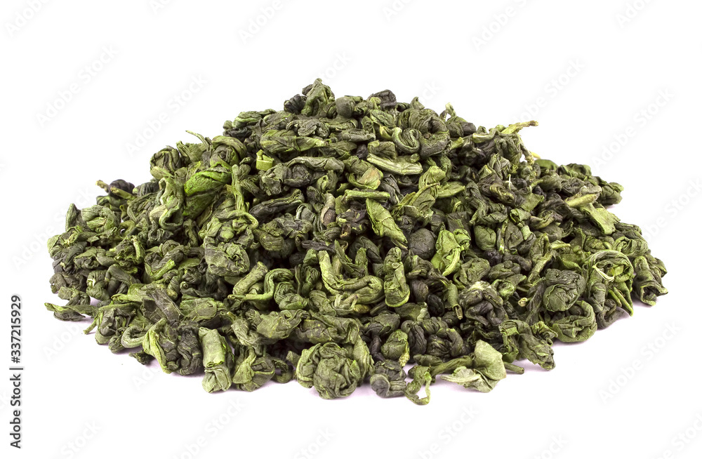 Dry green tea leaves isolated on white background Dry green tea leaves isolated on white background