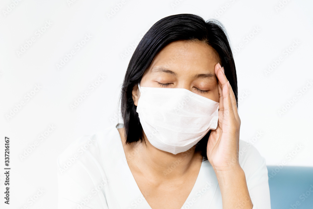 Woman under face mask covering mouth and nose. Corona Virus or COVID-19 concept. Woman under face mask covering mouth and nose. Corona Virus or COVID-19 concept.