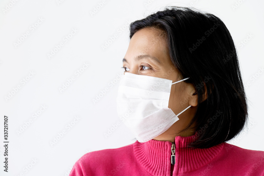 Woman under face mask covering mouth and nose. Corona Virus or COVID-19 concept. Woman under face mask covering mouth and nose. Corona Virus or COVID-19 concept.