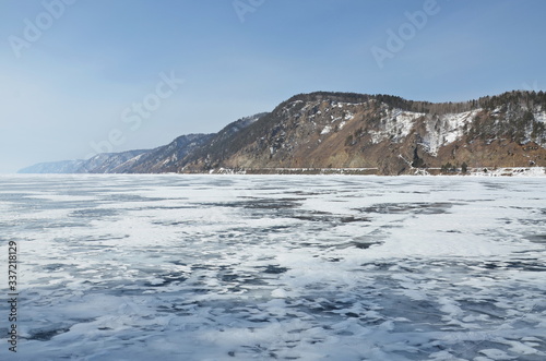  texture of ice in frozen Lake Baikal ,Siberia, Russia in winter