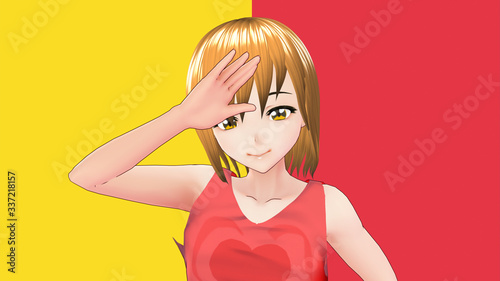 Anime Girl Cartoon Character Japanese Girl with a smile and Background it's Anime Manga Girl from Japan 