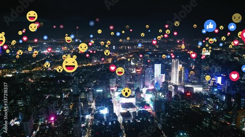 Aerial view of city with emojis photo