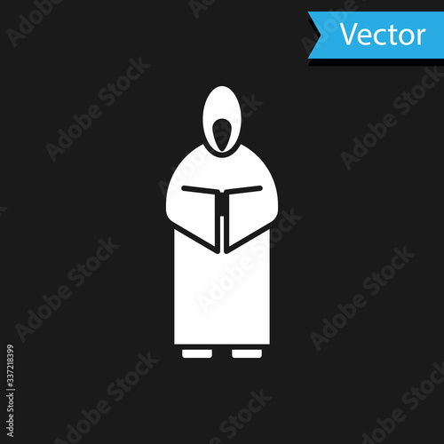 White Monk icon isolated on black background. Vector Illustration