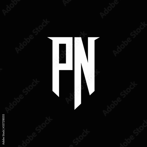 PN logo monogram with emblem shield style design template