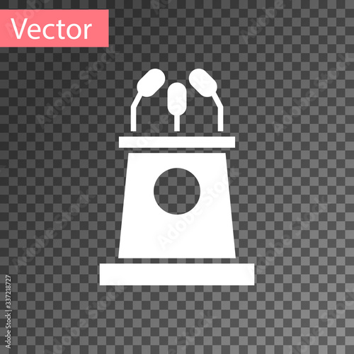 White Stage stand or debate podium rostrum icon isolated on transparent background. Conference speech tribune. Vector Illustration