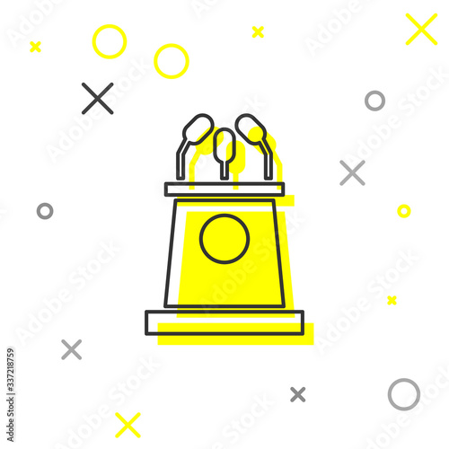 Grey line Stage stand or debate podium rostrum icon isolated on white background. Conference speech tribune. Vector Illustration