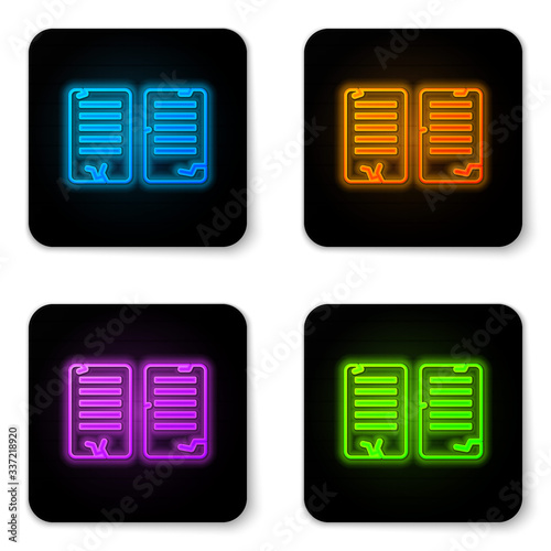 Glowing neon The commandments icon isolated on white background. Gods law concept. Black square button. Vector Illustration