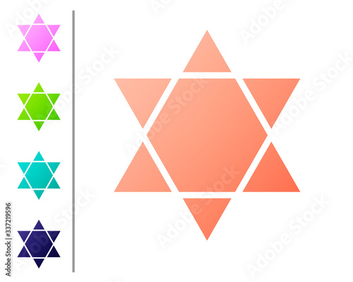 Coral Star of David icon isolated on white background. Jewish religion symbol. Symbol of Israel. Set color icons. Vector Illustration