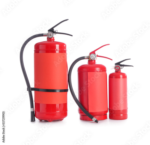 Fire extinguishers on white background