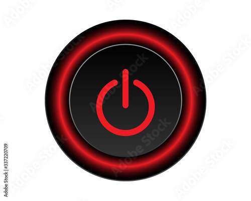 Red power icon Vector Illustration isolated on black background. 3D EPS10