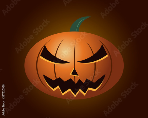 Scary pumpkins vector or illustration in Halloween Festival on brown background