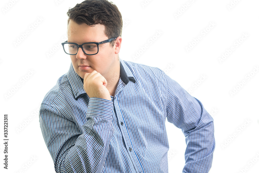 portrait of a handsome young man thinking on white portrait of a handsome young man thinking on white