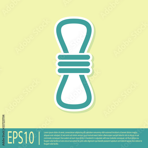 Green Climber rope icon isolated on yellow background. Extreme sport. Sport equipment. Vector Illustration