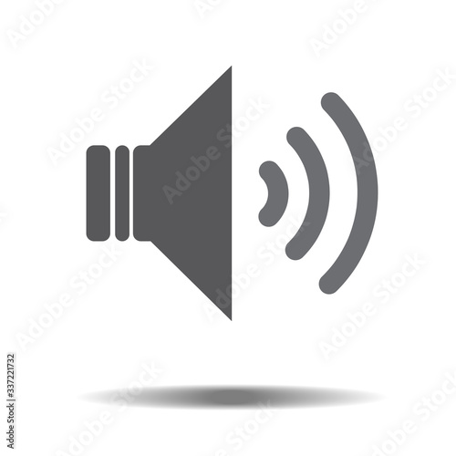 Gray audio speaker volume or music speaker volume on line art icon isolated on white backgeound with shadow for apps and websites. Vector illustration EPS10