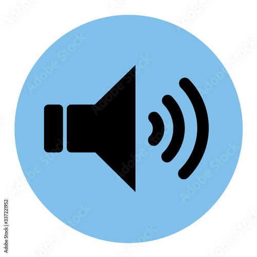 Black on blue audio speaker volume or music speaker volume on line art icon isolated on white backgeound with shadow for apps and websites. Vector illustration EPS10