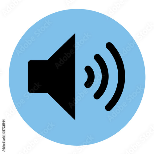 Black on blue audio speaker volume or music speaker volume on line art icon isolated on white backgeound with shadow for apps and websites. Vector illustration EPS10