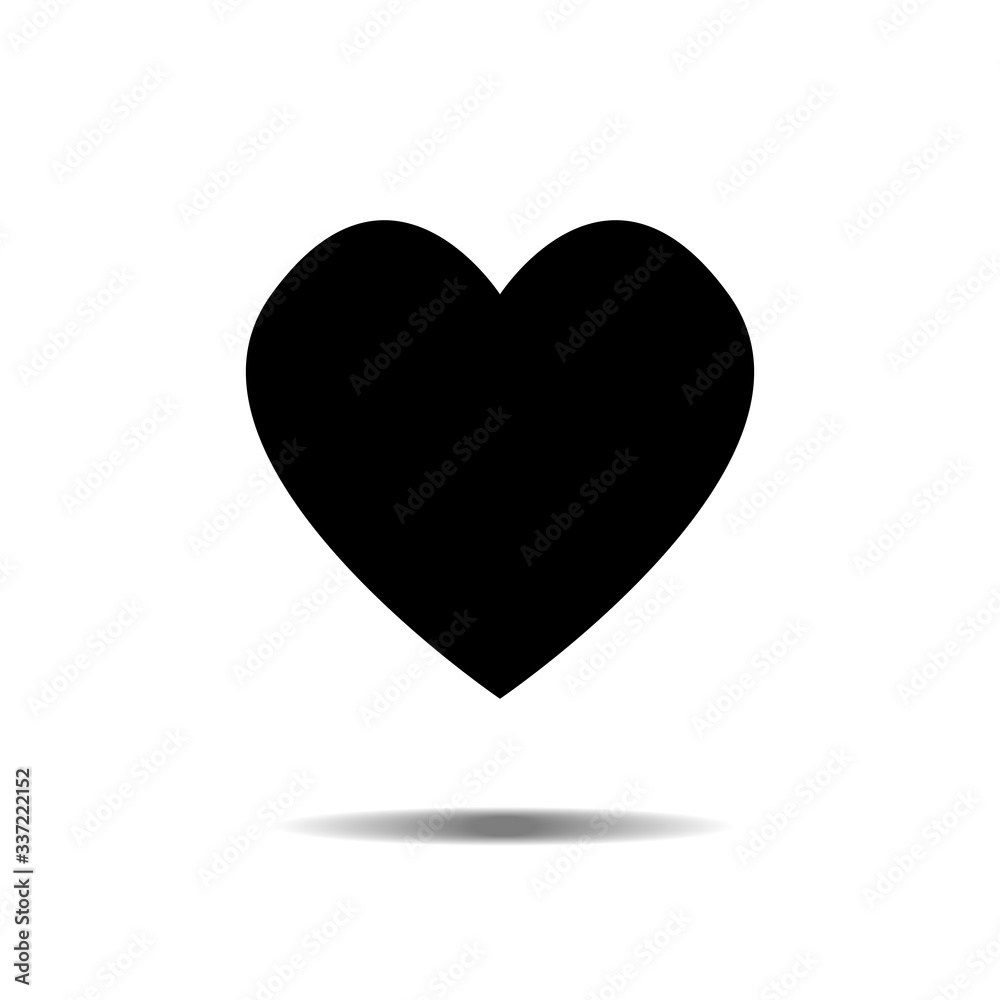 Black heart Icon Vector. Love symbol. Valentine's Day sign, emblem isolated on white background with shadow, Flat style for graphic and web design, logo. EPS10 pictogram