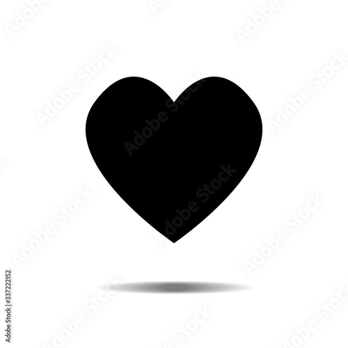 Black heart Icon Vector. Love symbol. Valentine's Day sign, emblem isolated on white background with shadow, Flat style for graphic and web design, logo. EPS10 pictogram