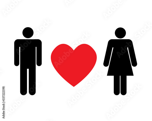 Man love woman symbol with red heart isolated on white background. Valentine's Day. I love you concept, Flat style for graphic and web design, logo. EPS10 pictogram