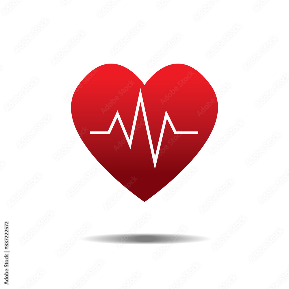Red heart Icon Vector with wave up down. Love symbol. Valentine's Day sign, emblem isolated on white background with shadow, Flat style for graphic and web design, logo. 3D EPS10 pictogram