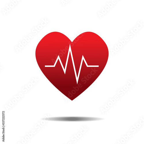 Red heart Icon Vector with wave up down. Love symbol. Valentine's Day sign, emblem isolated on white background with shadow, Flat style for graphic and web design, logo. 3D EPS10 pictogram