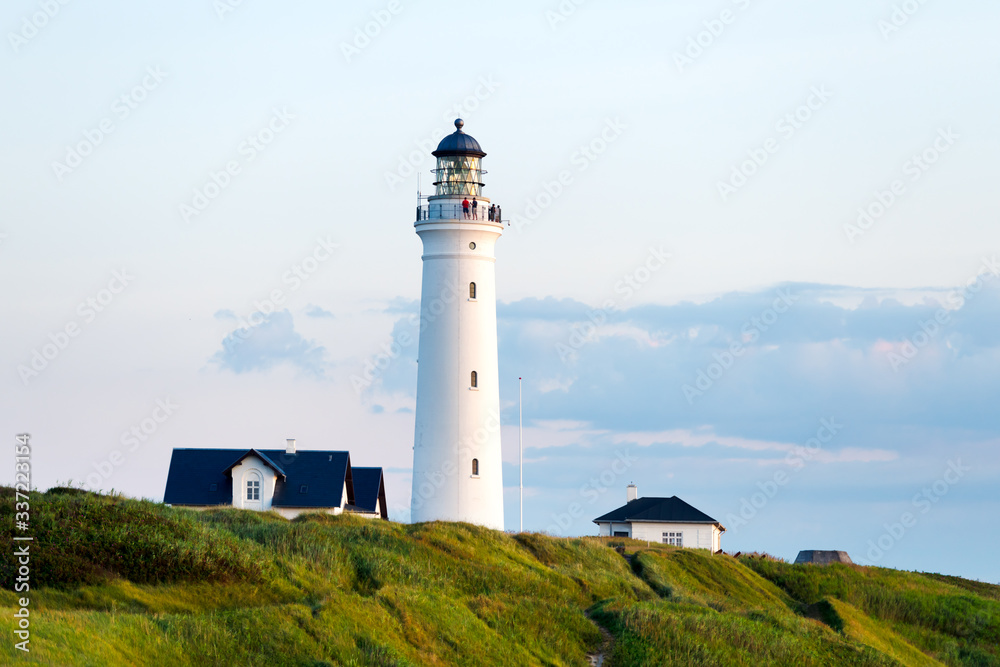 Amazing morning view of Hirtshals lighthouse in Denmark. Landscape photography